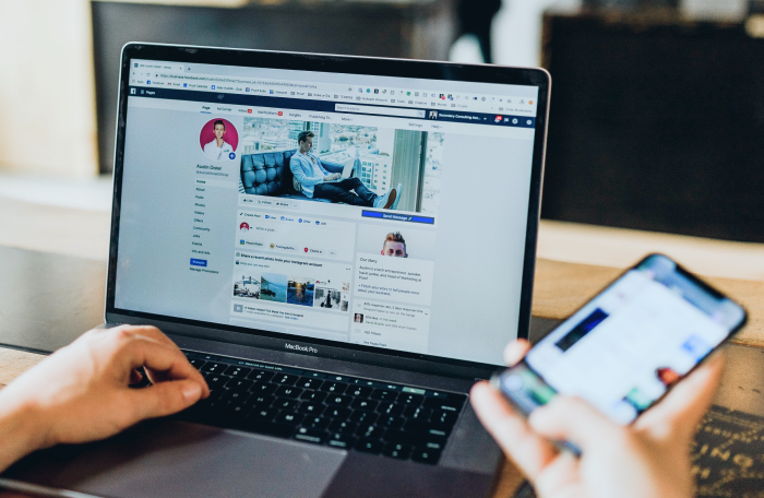 Notebook with open Facebook on screen